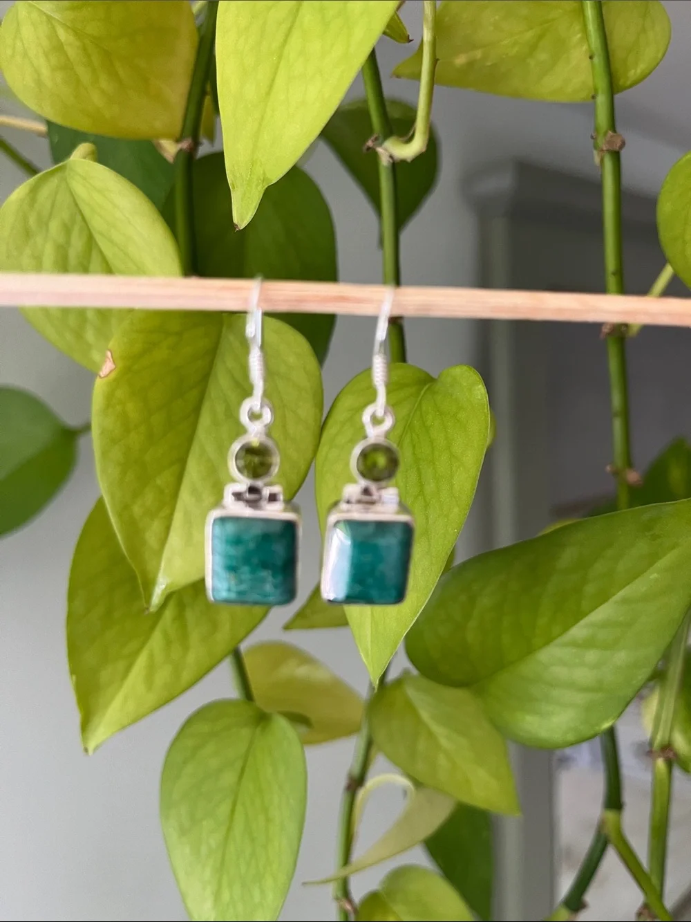 Raw Emerald Silver Drop Earrings